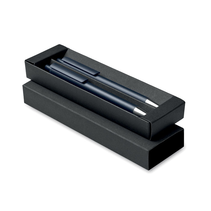 Set de stylos personnalisable en alu recyclé ORWELL Bleu marine